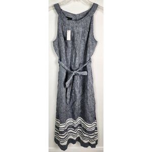 Talbots Women's Sz. 4P Blue & White Linen Midi Tie Tank Dress NWT